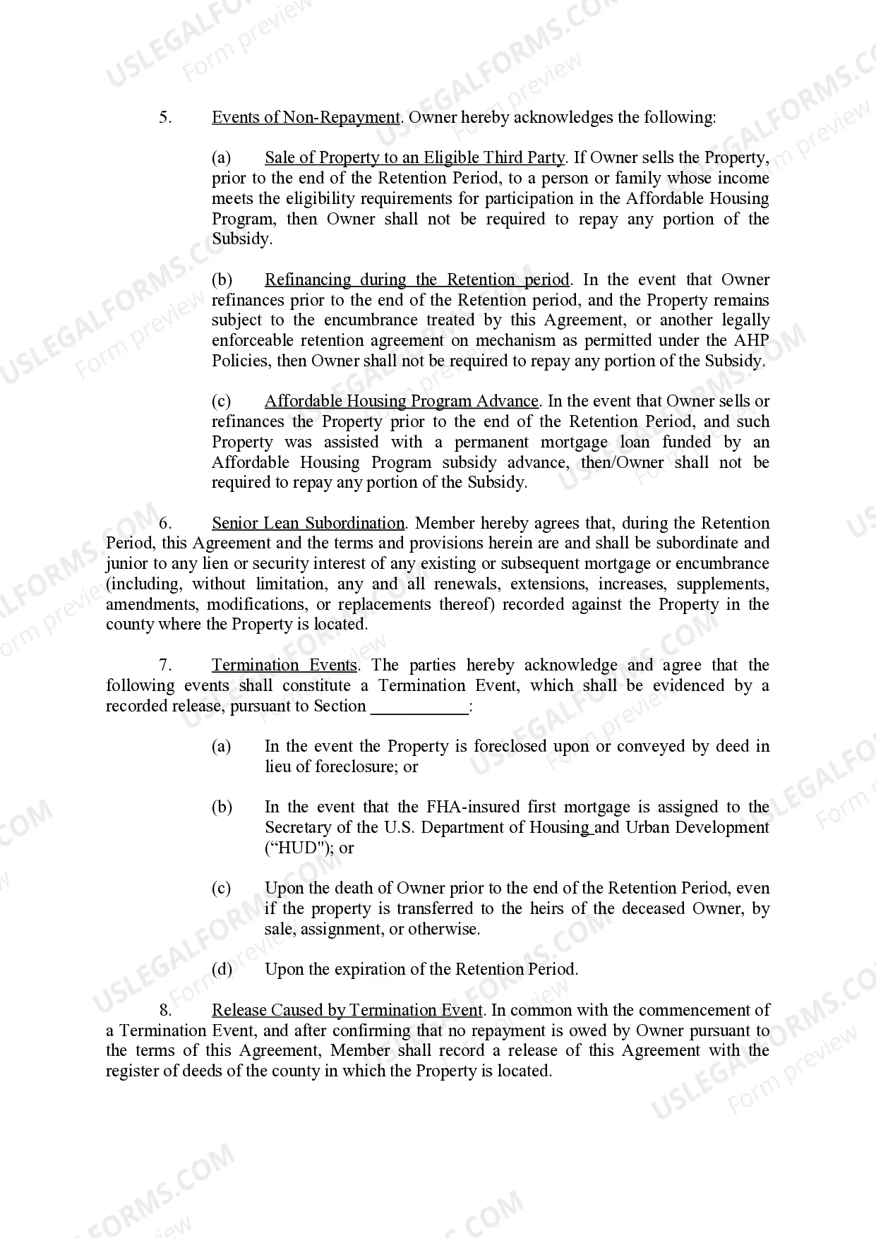 Preview Owner-Occupied Retention Agreement