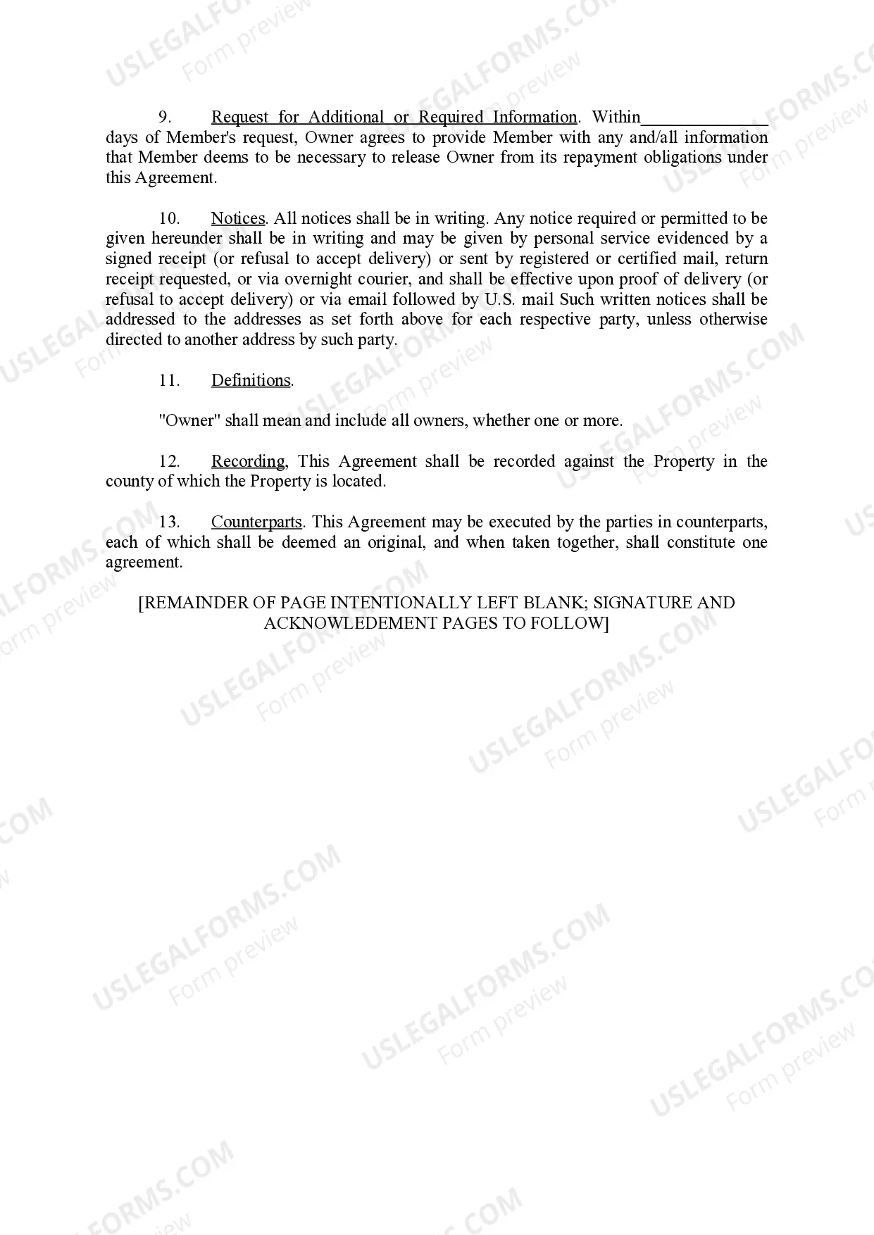 Preview Owner-Occupied Retention Agreement