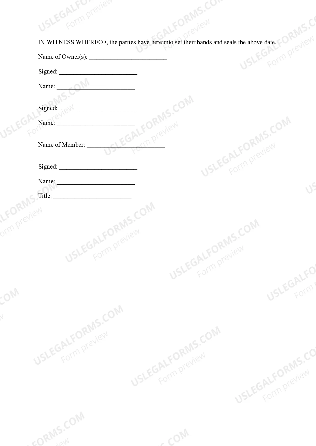 Preview Owner-Occupied Retention Agreement