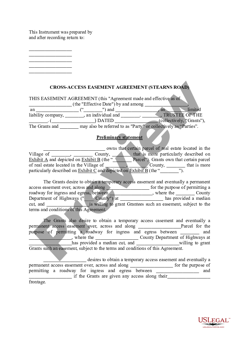 West Valley City Utah Cross-Access Easement Agreement | US Legal Forms