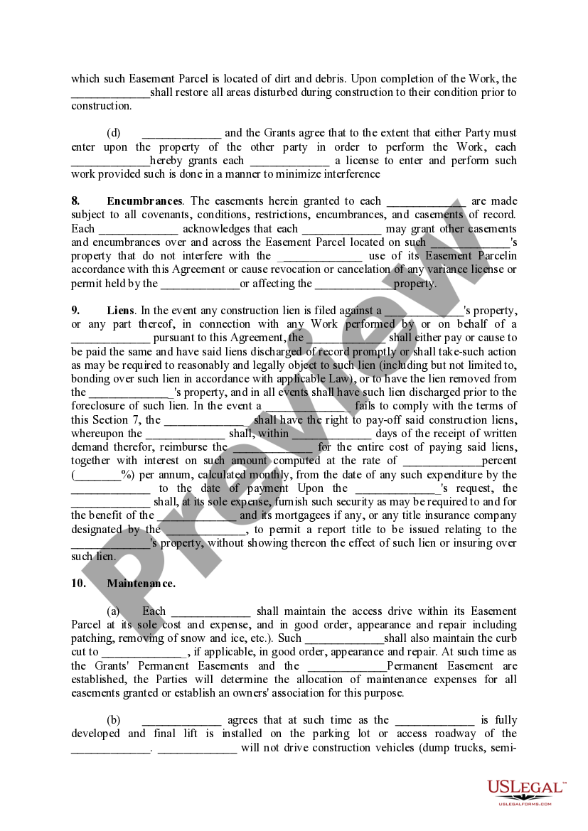 West Valley City Utah CrossAccess Easement Agreement US Legal Forms