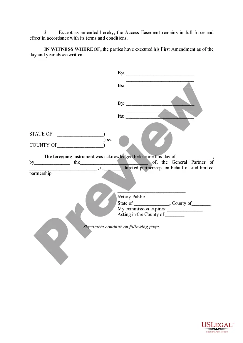 Preview First Amendment to Non-Exclusive Driveway Access Easement