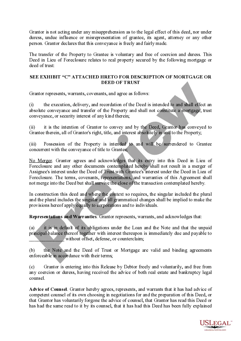 Get Deed in Lieu of Foreclosure Preview Deed in Lieu of Foreclosure