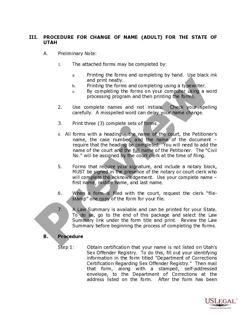Preview Utah Name Change Instructions and Forms Package for an Adult