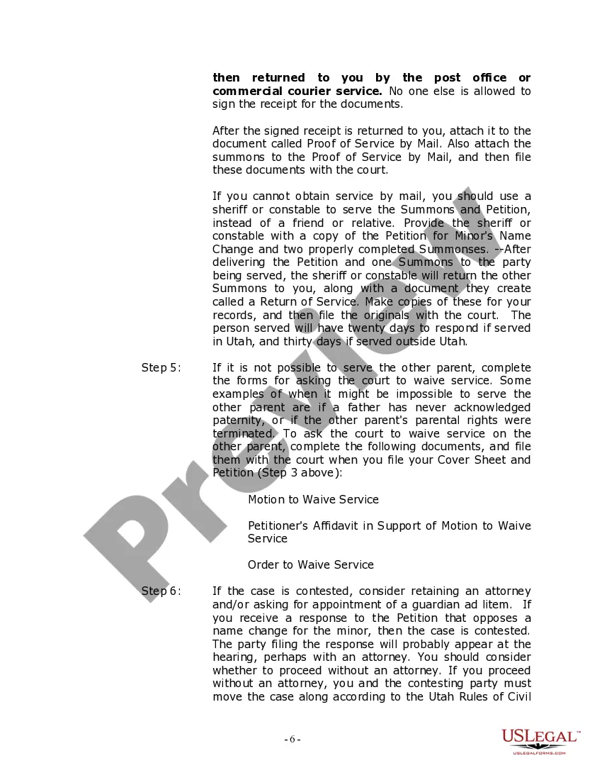 Preview Utah Name Change Instructions and Forms Package for a Minor
