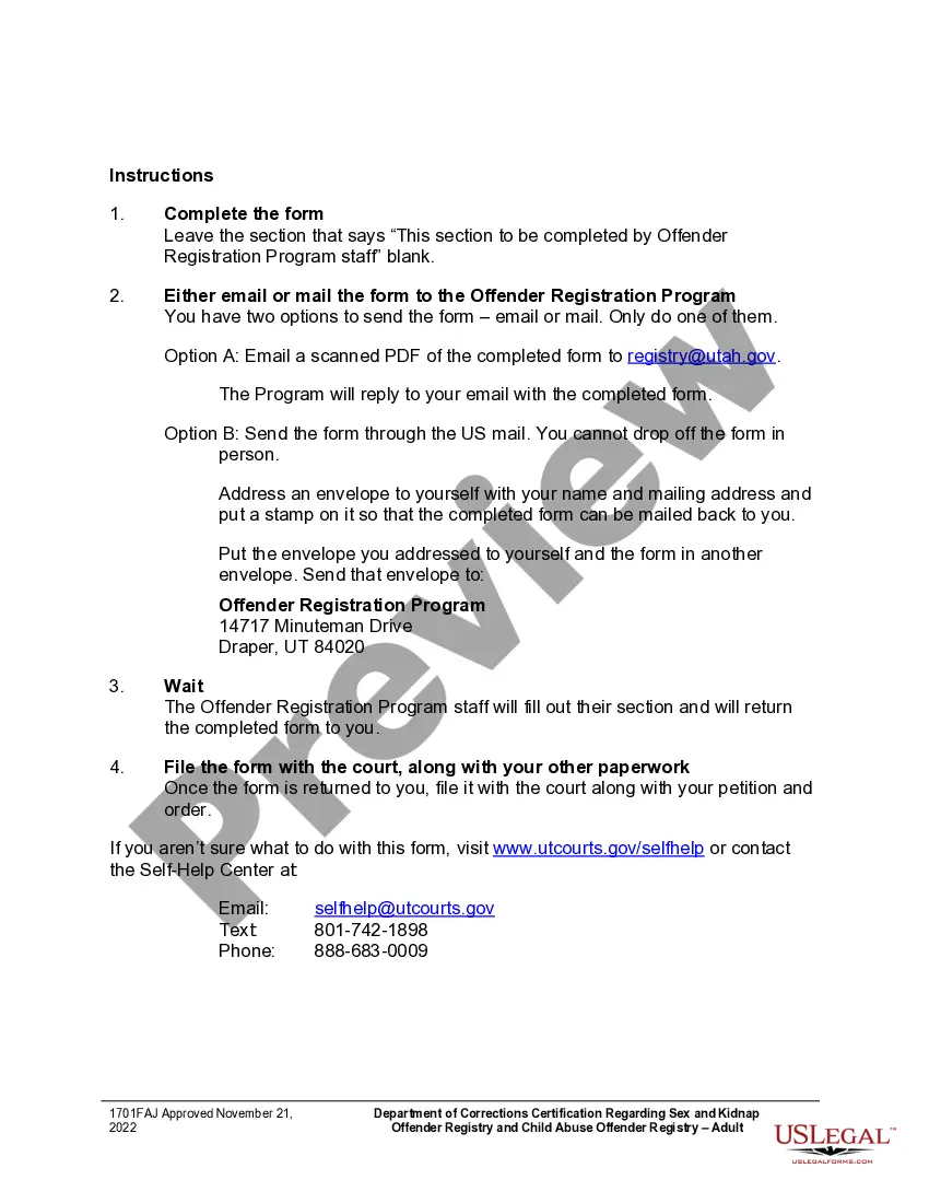 Preview Department of Corrections Certification for Name Change for Adult