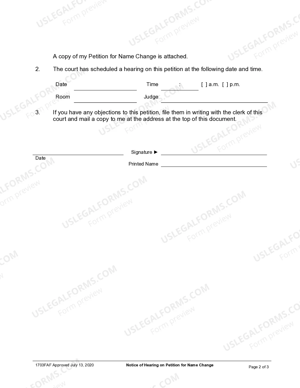Preview Notice of Hearing for Name Change for Adult