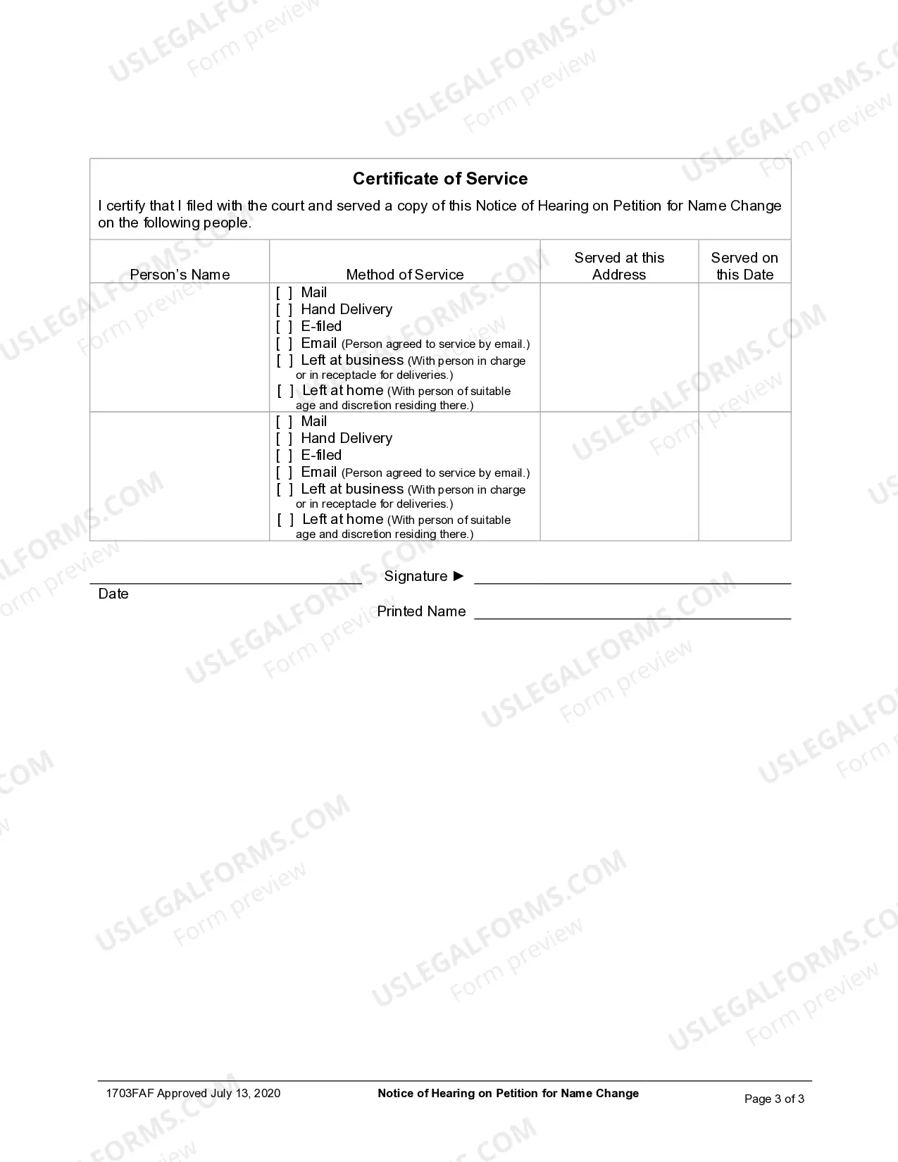 Preview Notice of Hearing for Name Change for Adult