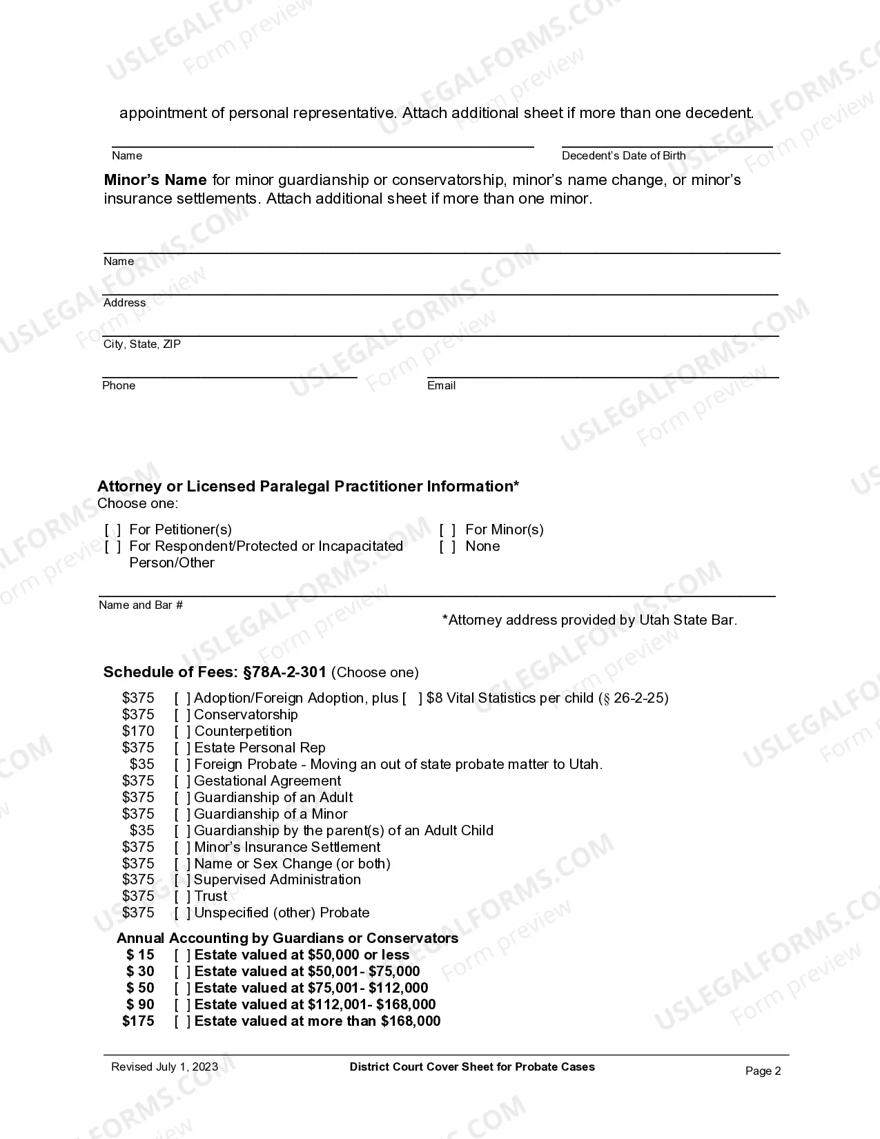 Preview Cover Sheet for Adult or Minor Name Change