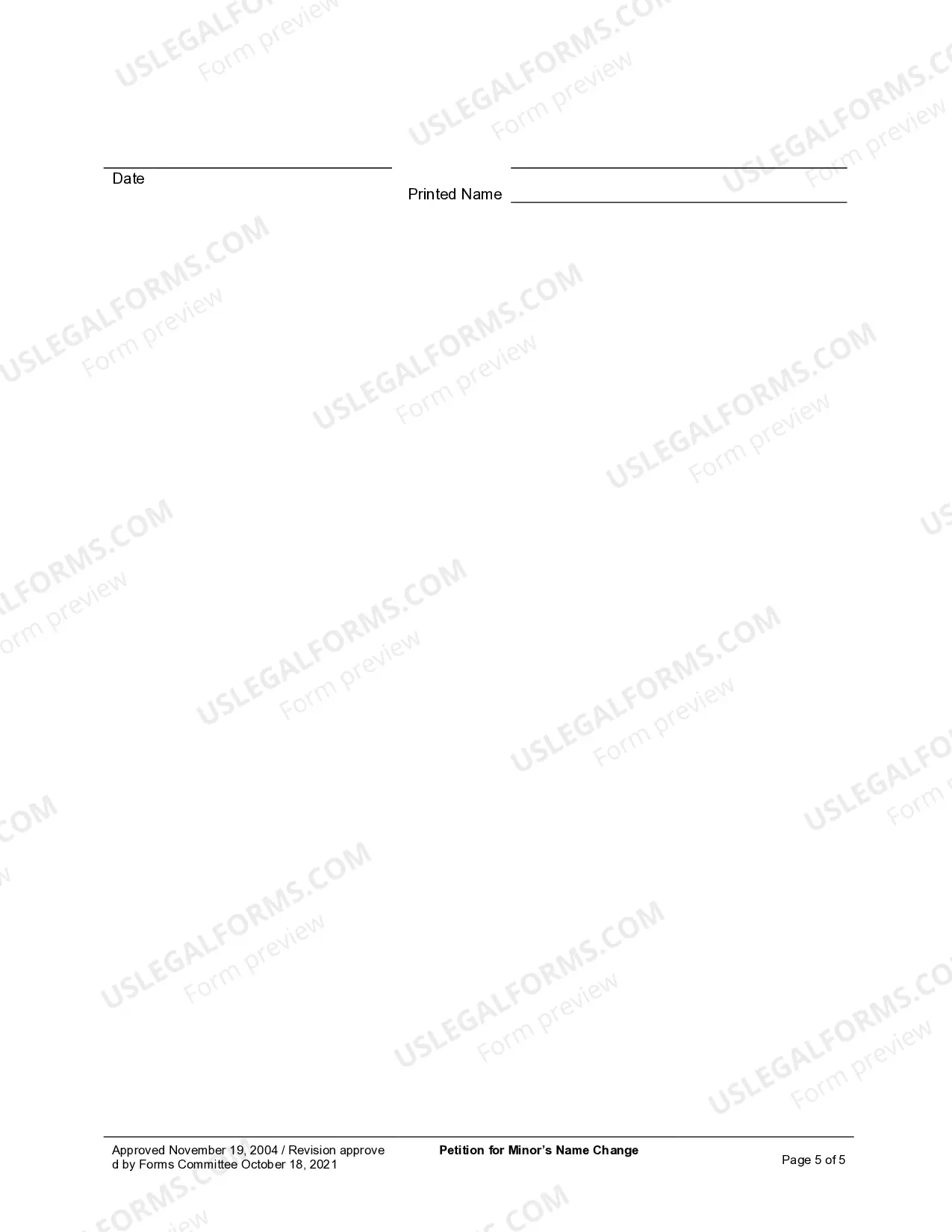 Preview Petition for Name Change