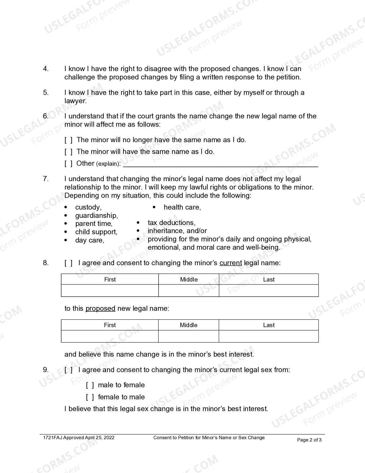 Preview Consent to Name Change