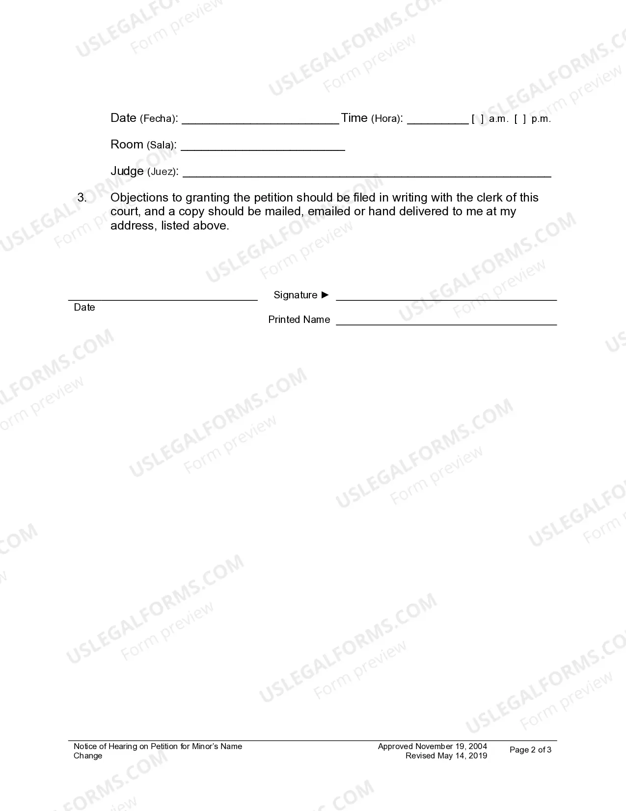 Preview Notice of Hearing for Name Change
