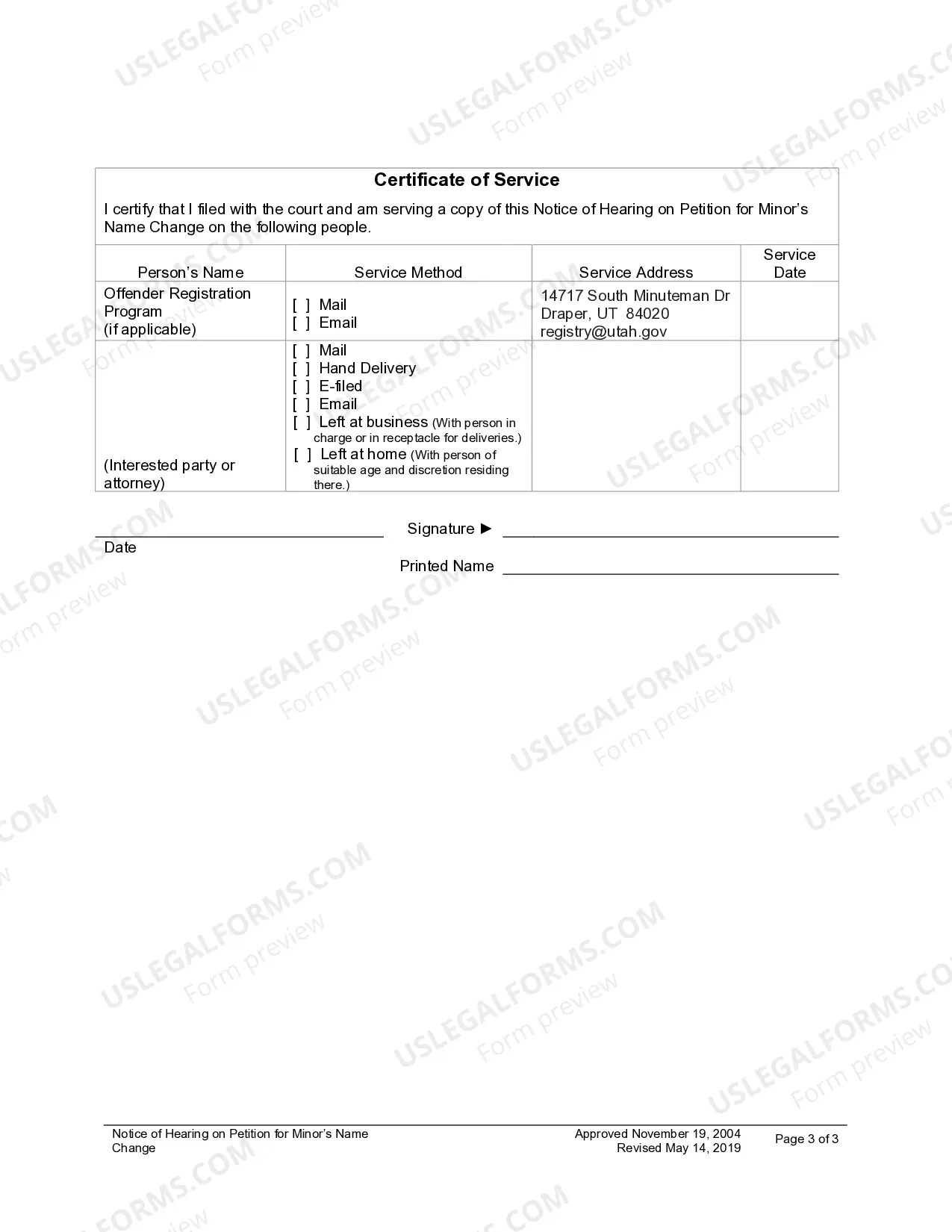 Preview Notice of Hearing for Name Change