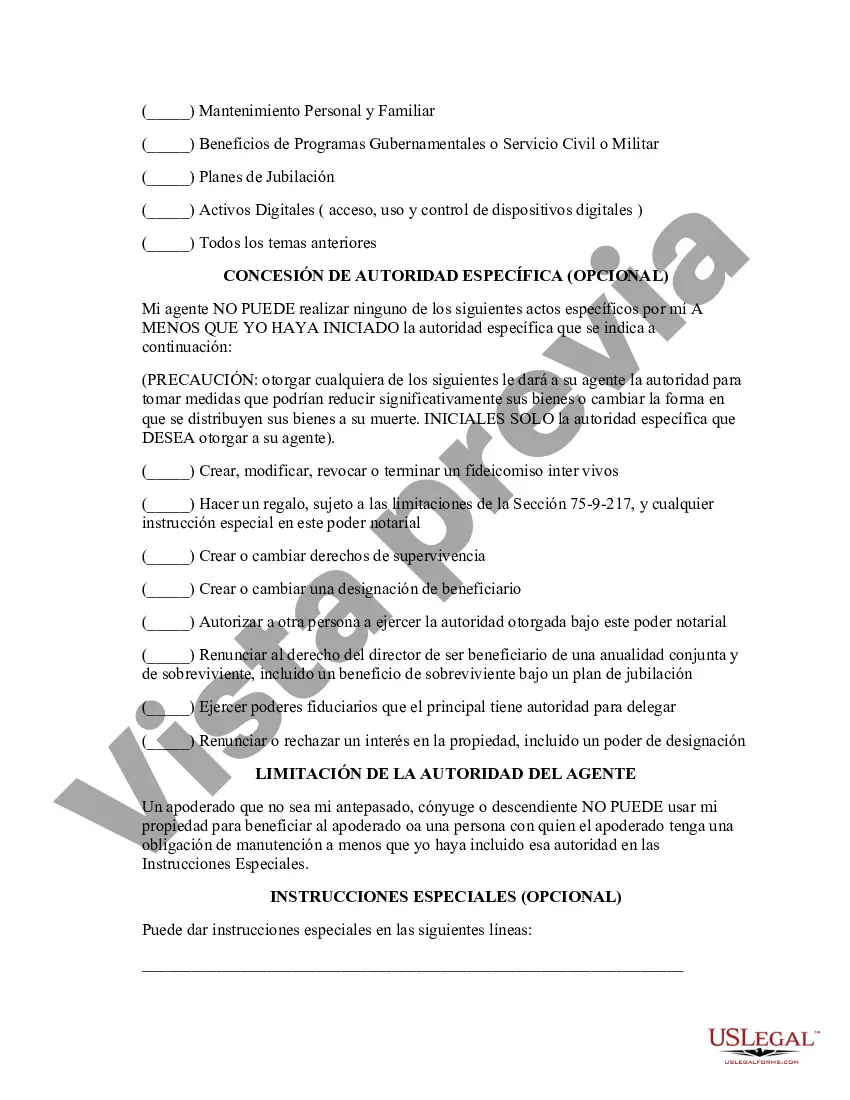 Preview Poder general duradero para la propiedad y las finanzas o efectivo financiero en caso de incapacidad