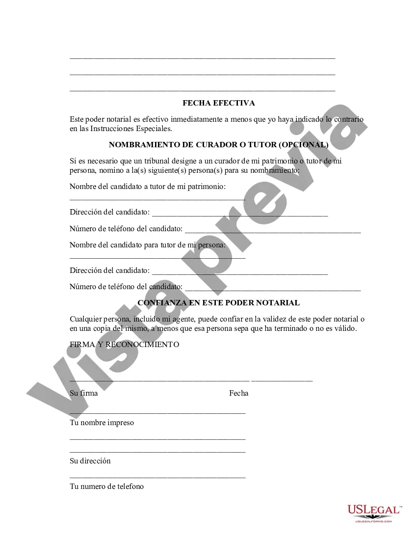 Preview Poder general duradero para la propiedad y las finanzas o efectivo financiero en caso de incapacidad