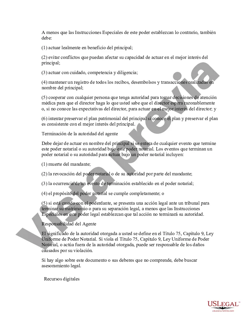 Preview Poder general duradero para la propiedad y las finanzas o efectivo financiero en caso de incapacidad