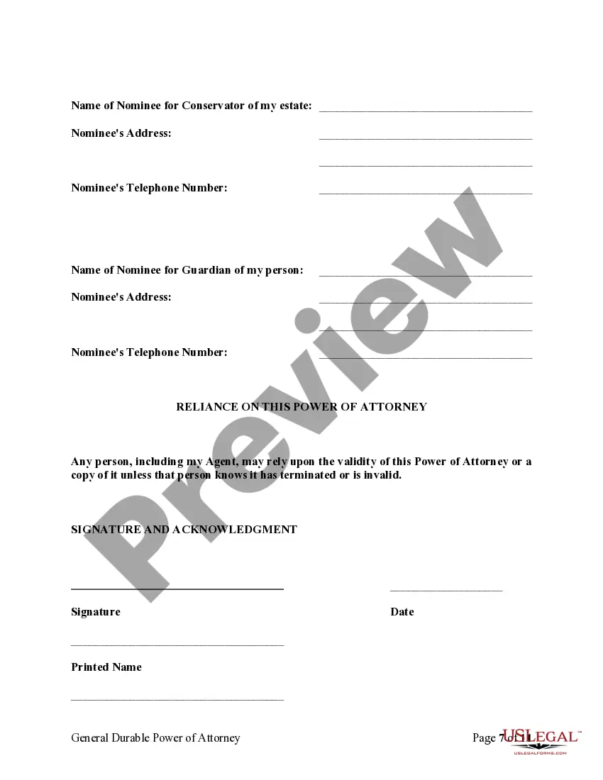 Preview General Durable Power of Attorney for Property and Finances or Financial Effective upon Disability