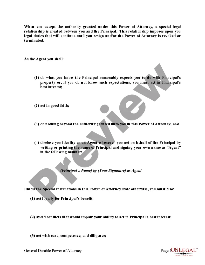 Preview General Durable Power of Attorney for Property and Finances or Financial Effective upon Disability