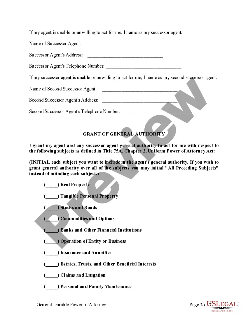 Preview General Durable Power of Attorney for Property and Finances or Financial Effective Immediately