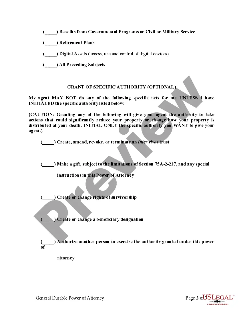 Preview General Durable Power of Attorney for Property and Finances or Financial Effective Immediately