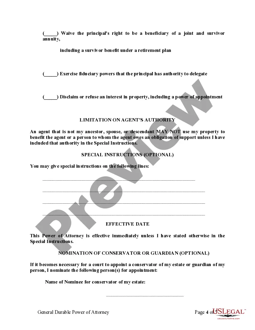 Preview General Durable Power of Attorney for Property and Finances or Financial Effective Immediately