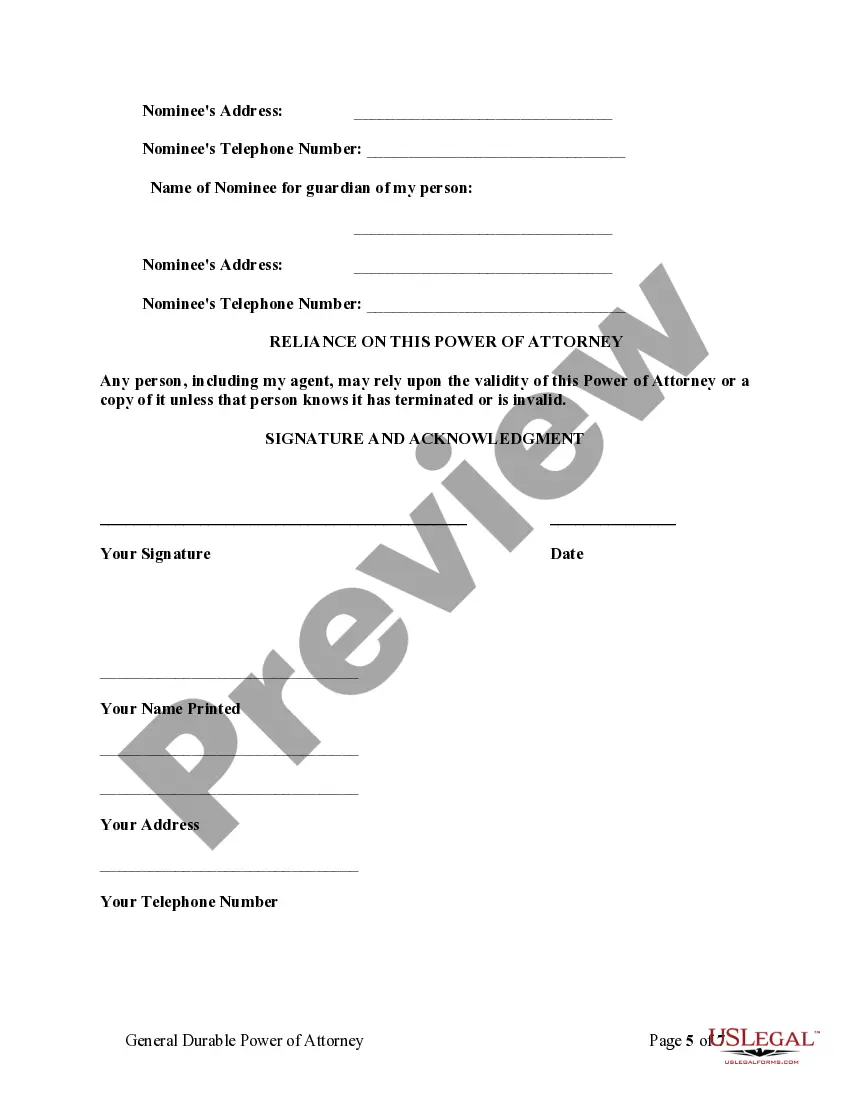 Preview General Durable Power of Attorney for Property and Finances or Financial Effective Immediately