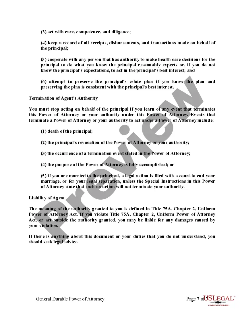 Preview General Durable Power of Attorney for Property and Finances or Financial Effective Immediately