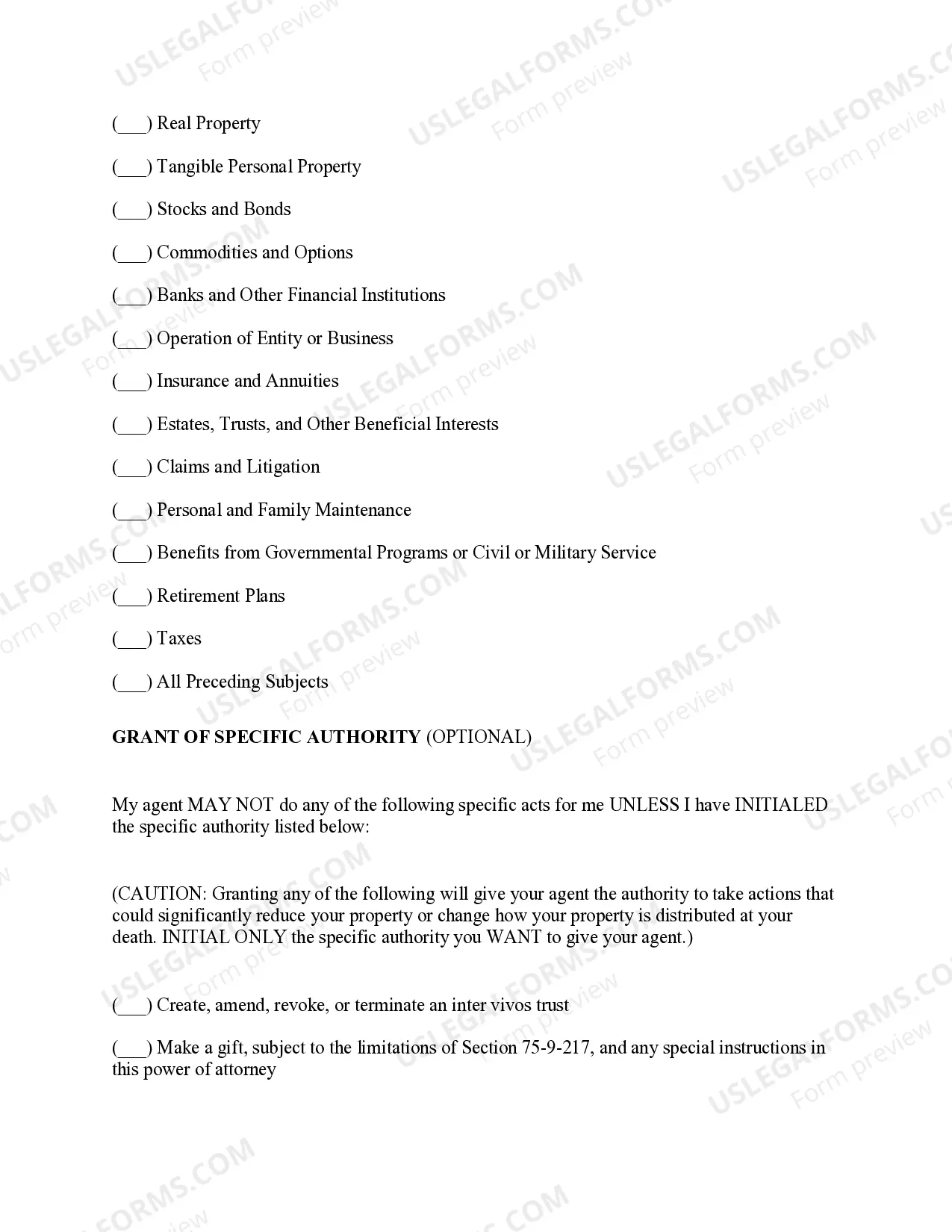 Preview Statutory Power of Attorney