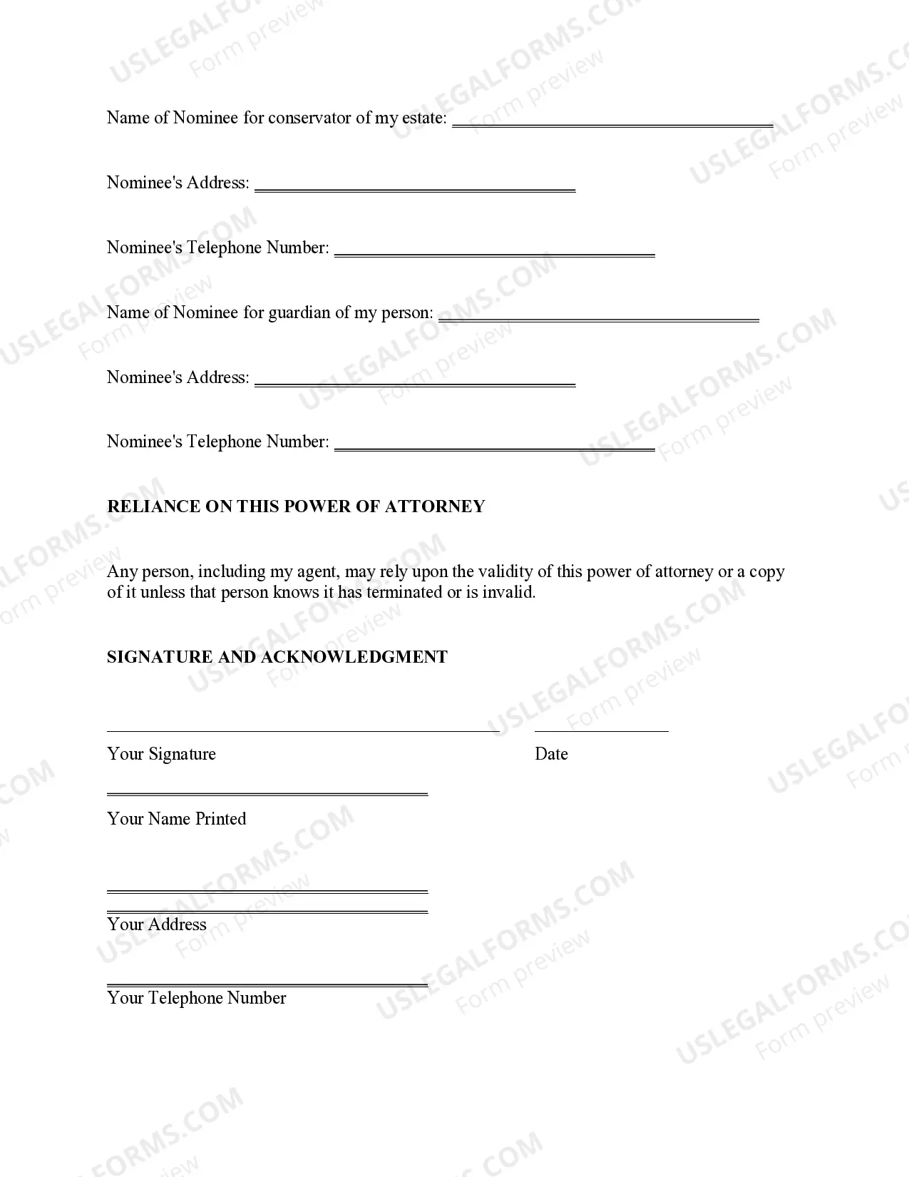 Preview Statutory Power of Attorney