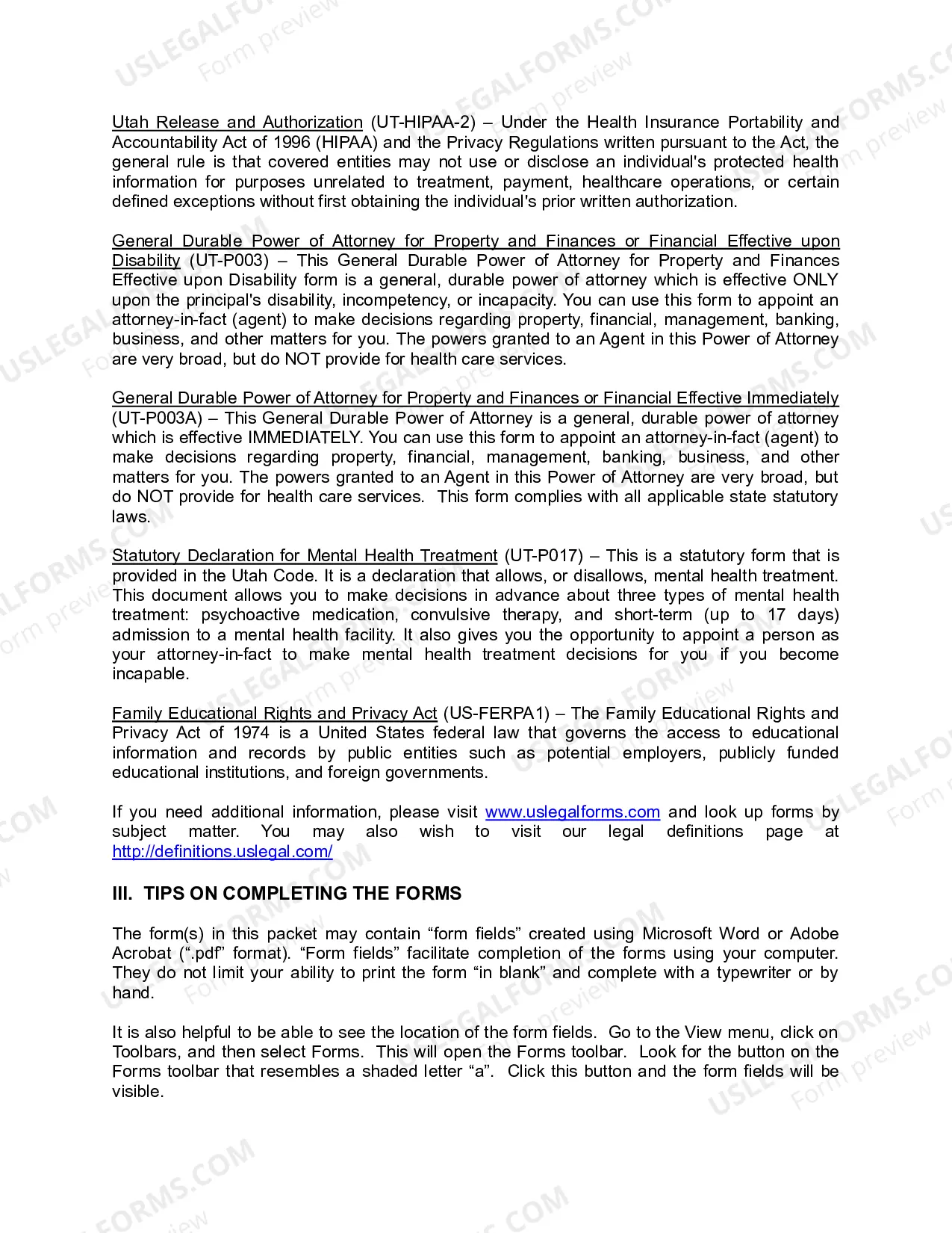 Preview Utah Young Adult Power of Attorney Package