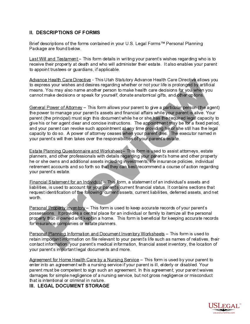 Preview Utah Aging Parent Package