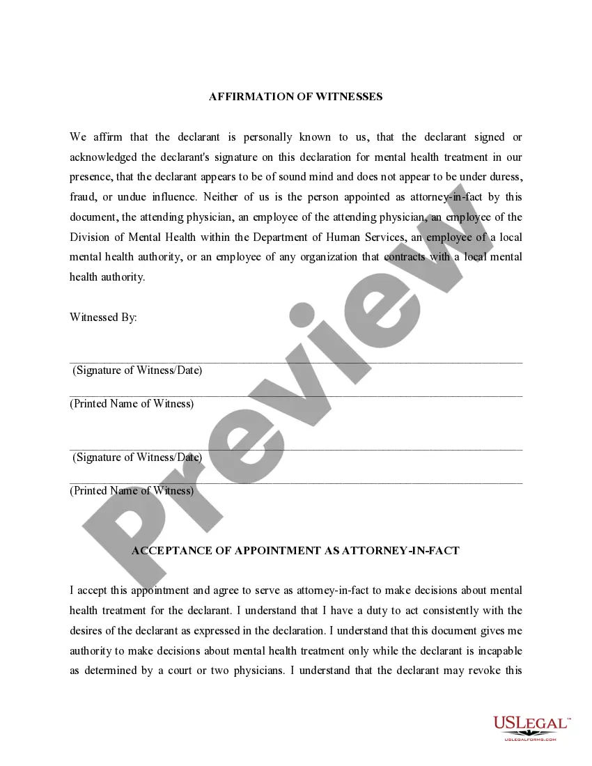 Preview Statutory Declaration for Mental Health Treatment