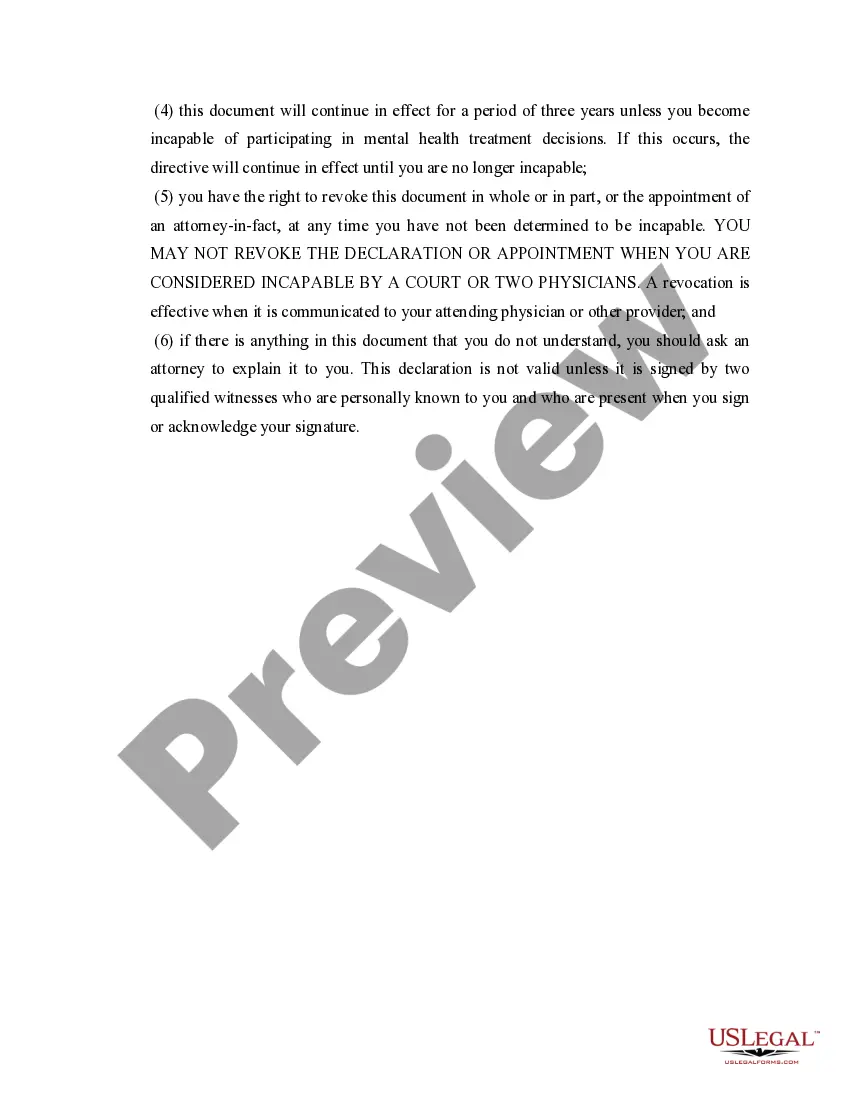 Preview Statutory Declaration for Mental Health Treatment