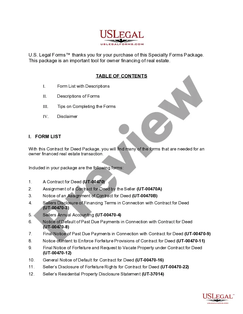 Preview Utah Contract for Deed Package