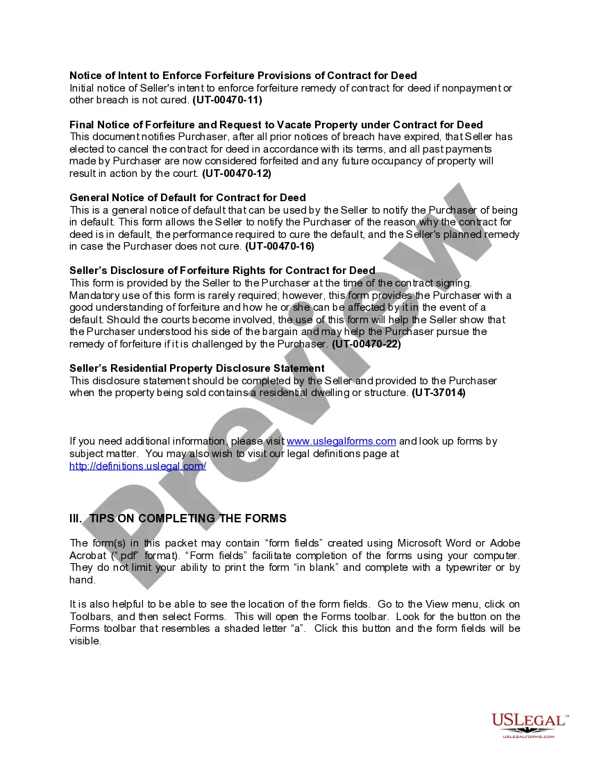 Preview Utah Contract for Deed Package