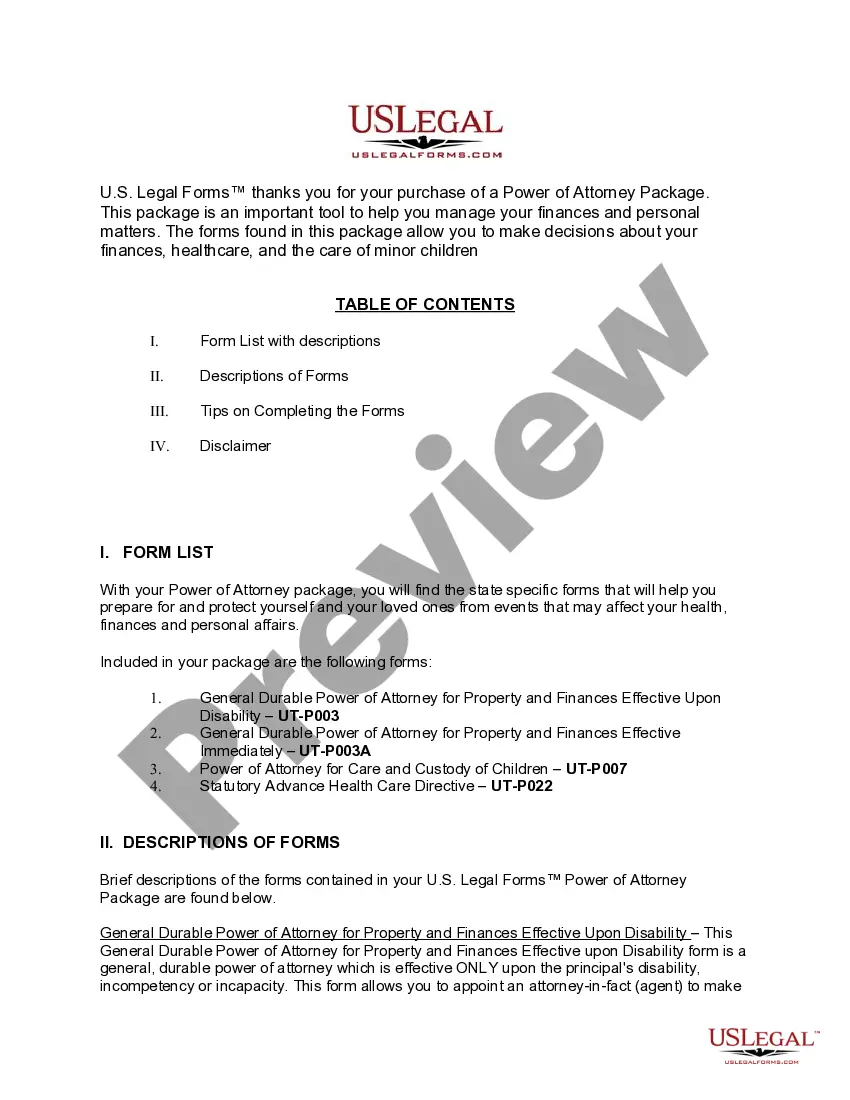 Get Utah Power of Attorney Forms Package Preview Utah Power of Attorney Forms Package