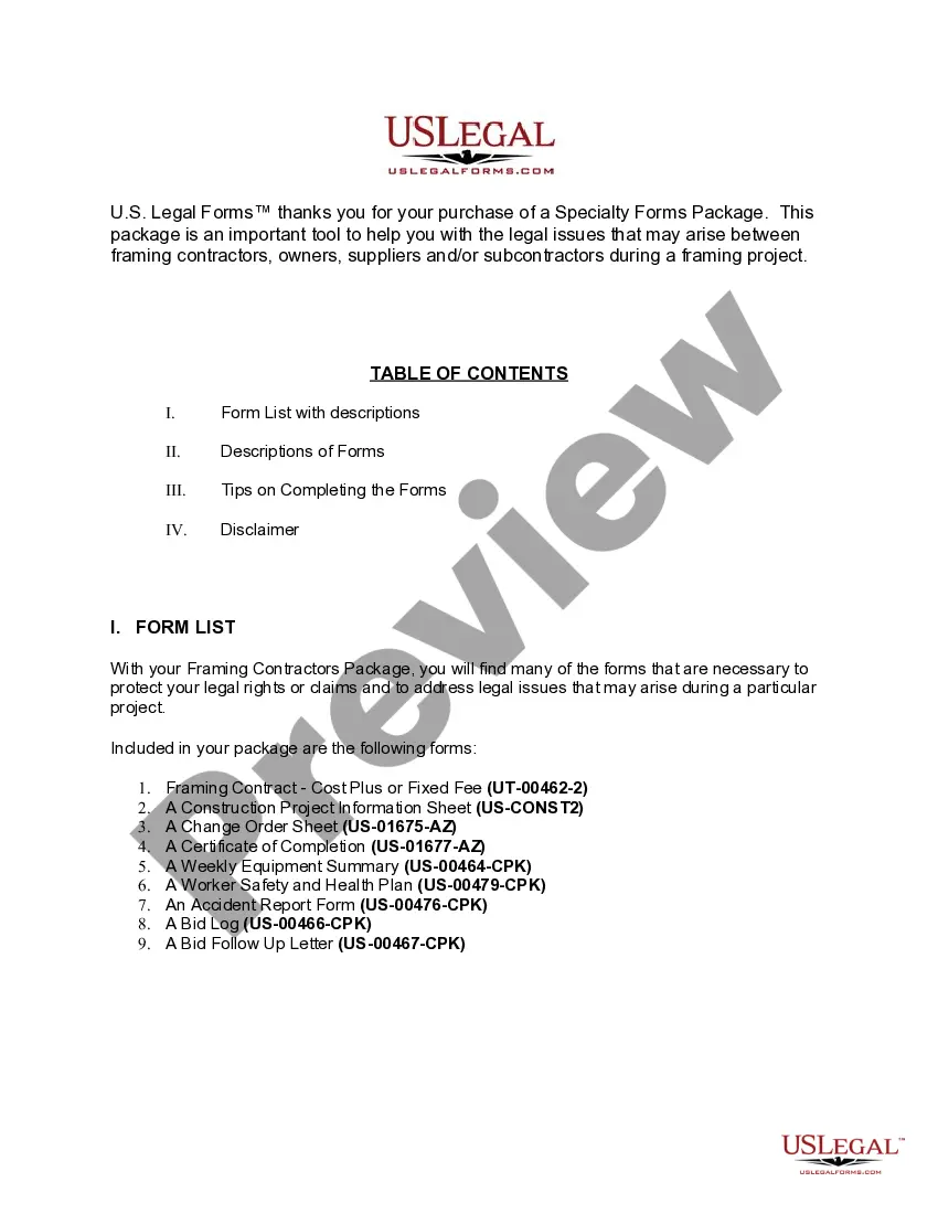 Get Utah Framing Contractor Package Preview Utah Framing Contractor Package