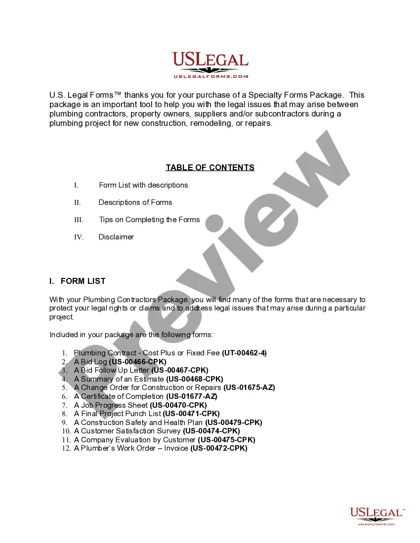 Get Utah Plumbing Contractor Package Preview Utah Plumbing Contractor Package