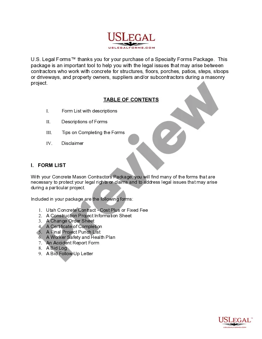 Get Utah Concrete Mason Contractor Package Preview Utah Concrete Mason Contractor Package
