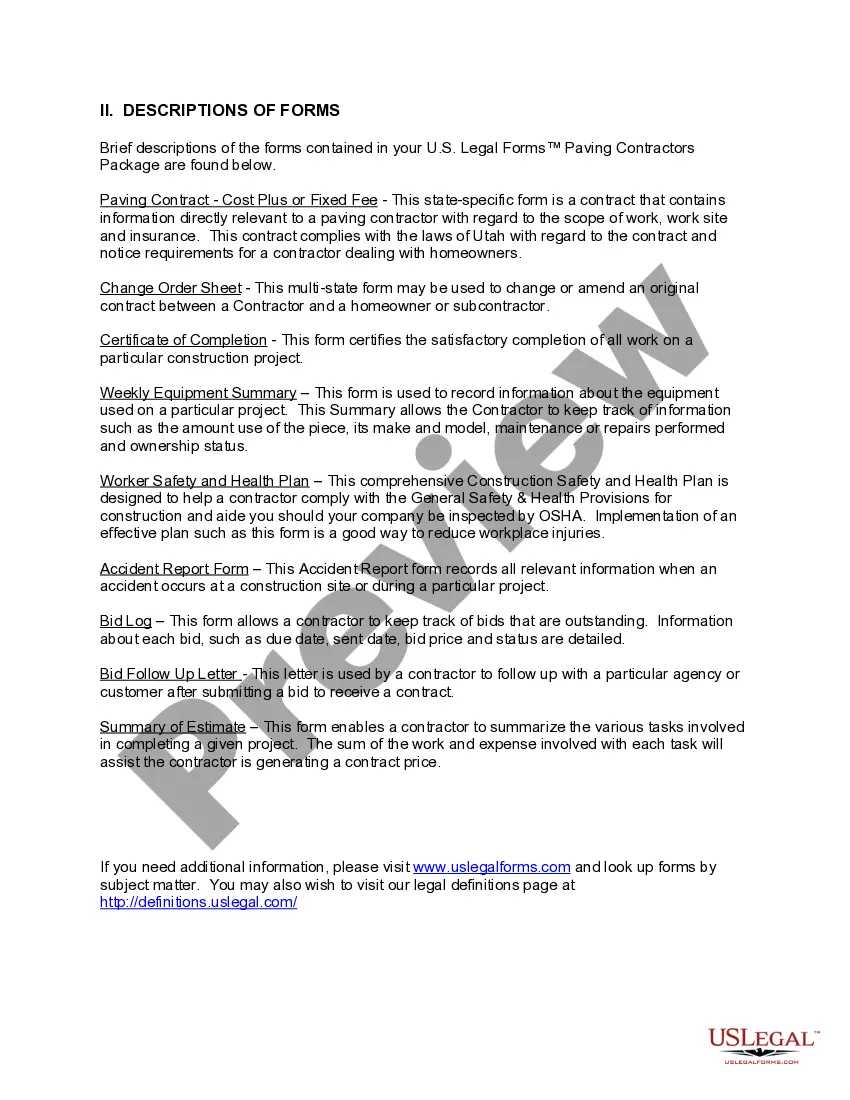 Get Utah Paving Contractor Package Preview Utah Paving Contractor Package