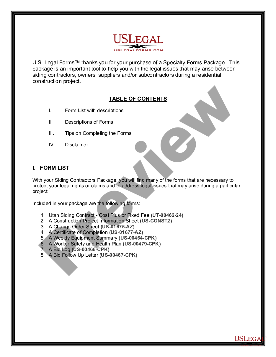 page 1 Siding Contractor Package preview