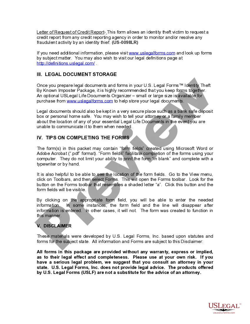 Preview Utah Identity Theft by Known Imposter Package