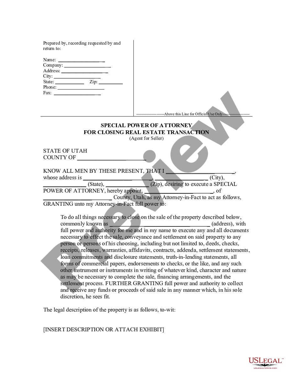 page 0 Special or Limited Power of Attorney for Real Estate Sales Transaction By Seller preview