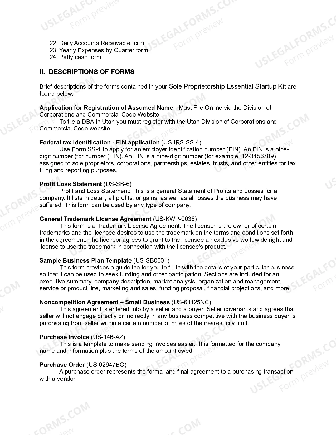 Preview Utah Sole Proprietorship Essential Startup Kit