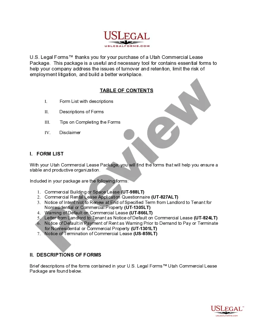 Preview Utah Commercial Lease Package