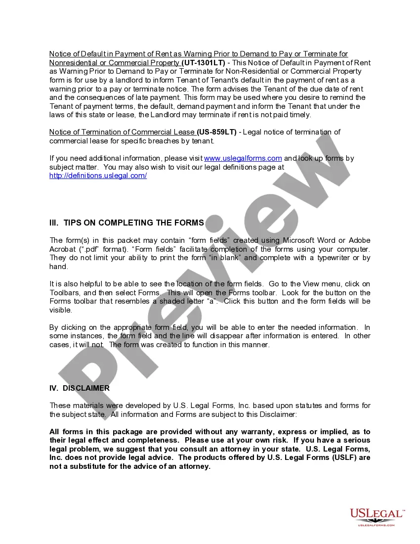 Preview Utah Commercial Lease Package