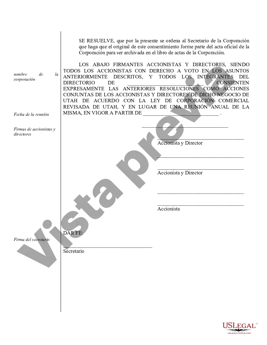 Preview Muestra de actas anuales para una corporación profesional de Utah