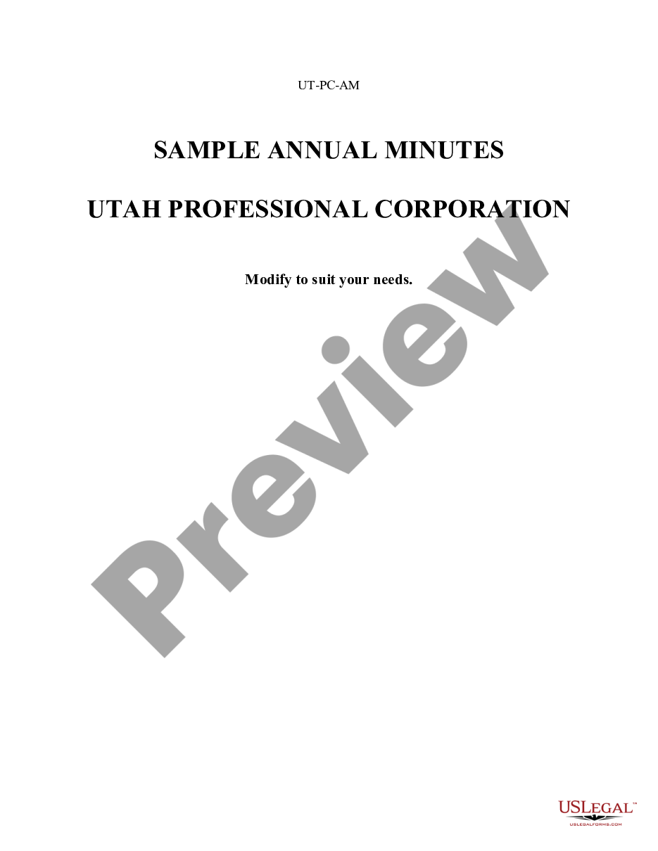 page 0 Sample Annual Minutes for a Utah Professional Corporation preview