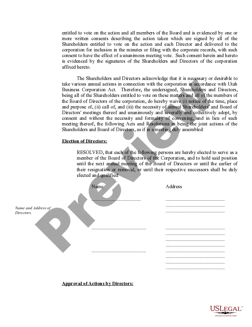 Preview Sample Annual Minutes for a Utah Professional Corporation