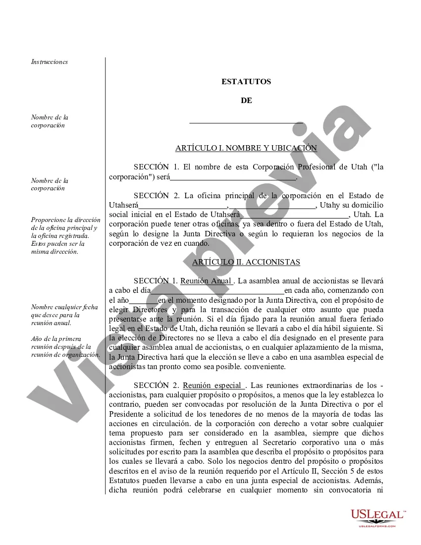 Preview Modelo de estatutos para una corporación profesional de Utah